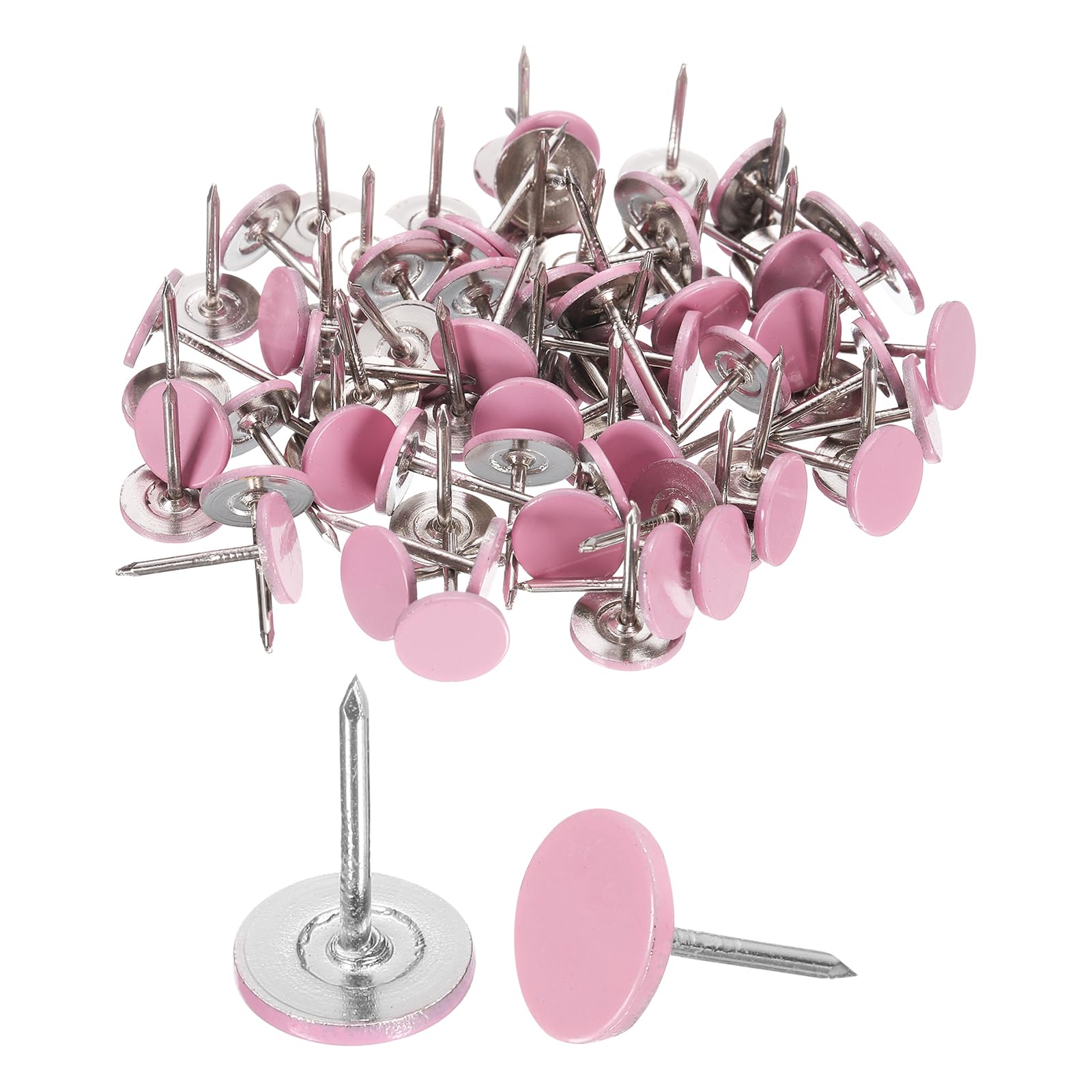 uxcell 200Pcs Push Pins, 11mmx17mm Round Flat Head Decorative Thumb Tacks Upholstery Tacks for Cork Board Office Wall Hangings, Pink