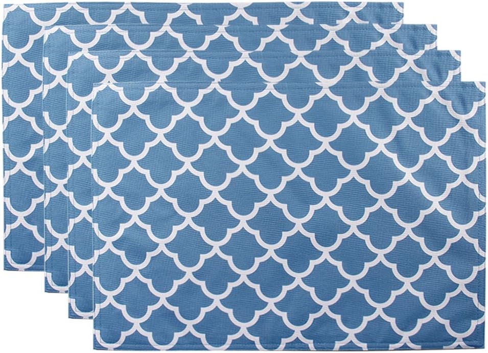 ColorBird Geometric Series Trellis Place Mat Waterproof Spillproof Microfiber Fabric Table Doily Placemats, 13 x 19 Inch, Set of 4, Stone Blue