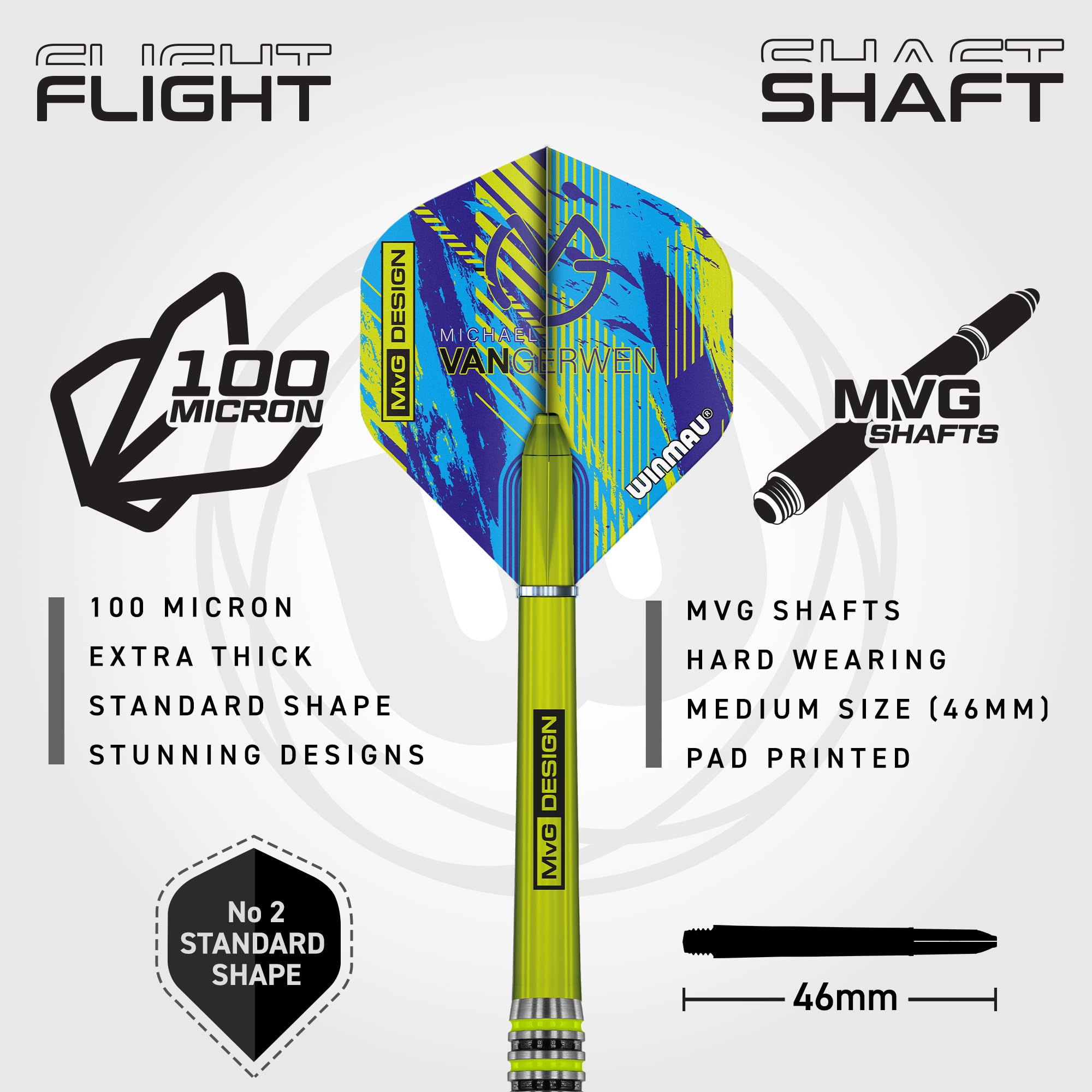 WINMAU – Michael Van Gerwen MvG Advance – 23 g, 80% Tungstène, Fléchettes Professionnelles avec Vols de Fléchettes et Tiges (Tiges)