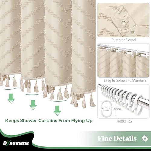 Vista 167 de Dynamene - Cortina de ducha, bohemia y rústica con rayas con chebrón en relieve, cortina texturizada para decoración de baño, juego de cortina A.