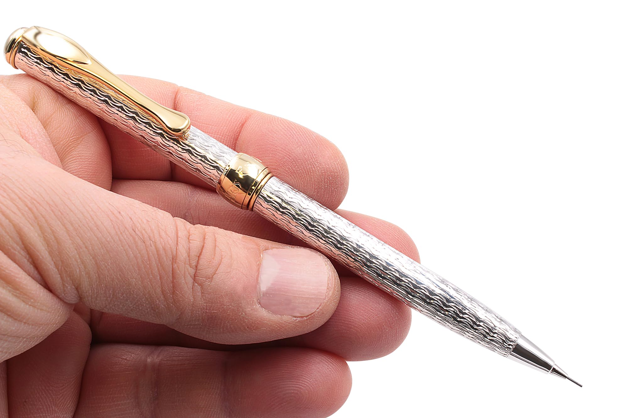 Grifos Matita meccanica in argento sterling con particolari placcati oro 18 kt, fatta in Italia, meccanismo a rotazione, ricaricabile