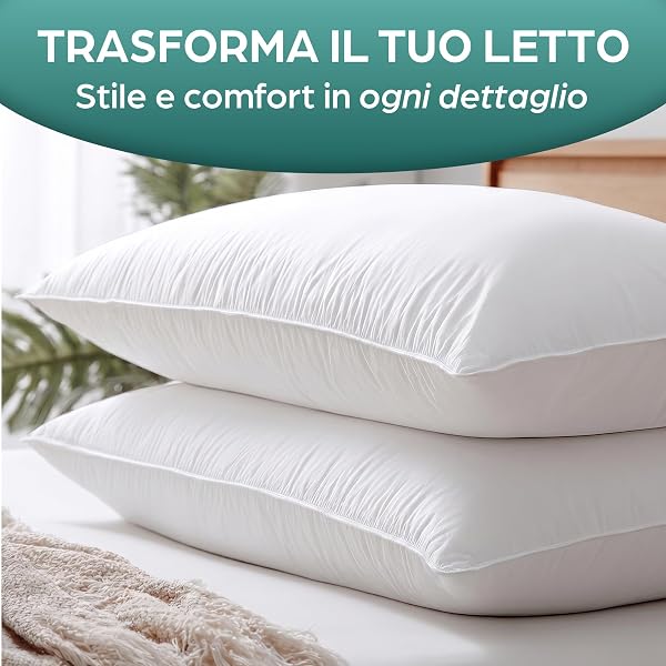 Flowen Cuscini Letto Coppia di Guanciali 50x80 per Dormire Imbottitura Standard Antiacaro Anallergico Traspirante Rettangolare per Matrimoniale Singolo con Federa in Microfibra Lavabile - 2