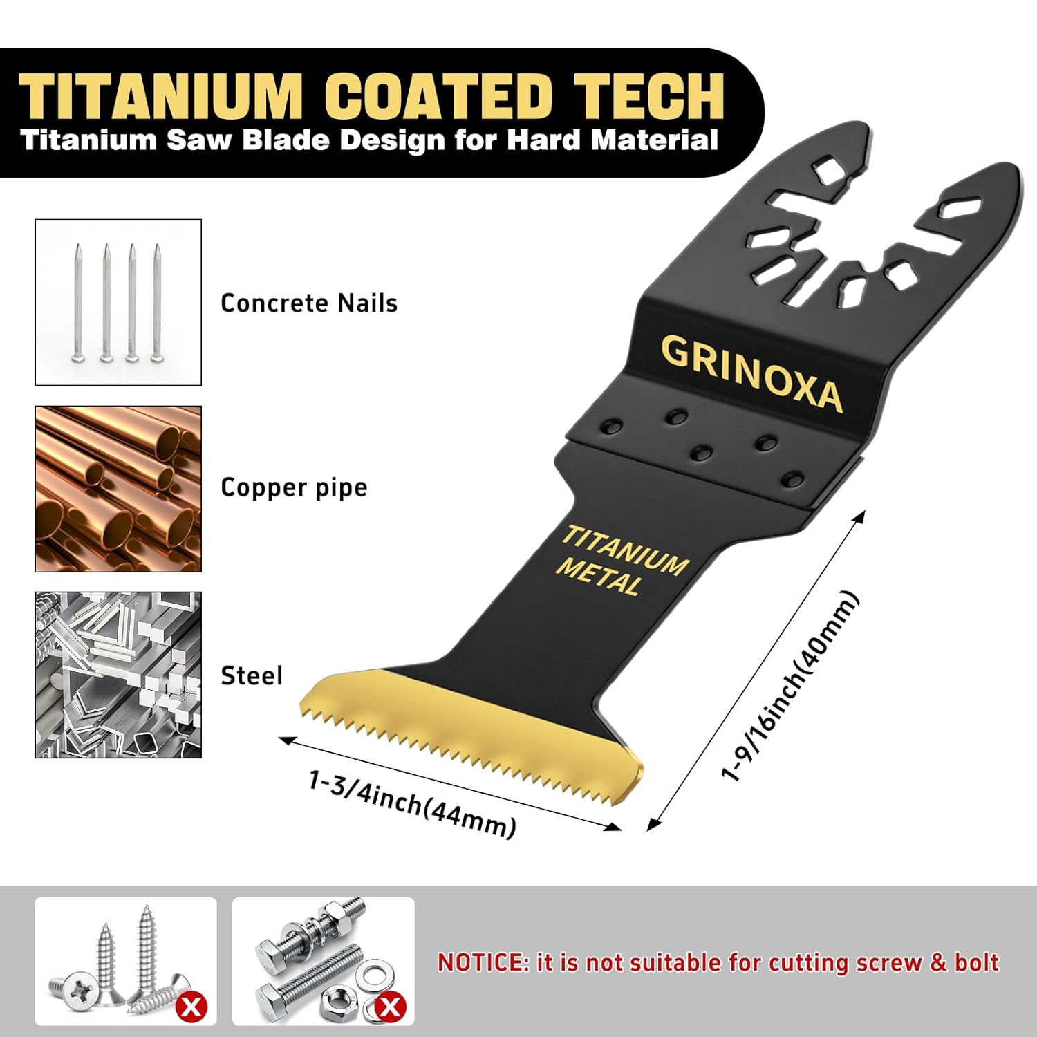 6PCS Titanium Oscillating Tool Blades Metal Wood Cutting, Professional Universal Multitool Blades Oscillating Saw Blade for Wood Hard Material,Multi Tool Blades Kits for Dewalt Milwaukee Ryobi Fein