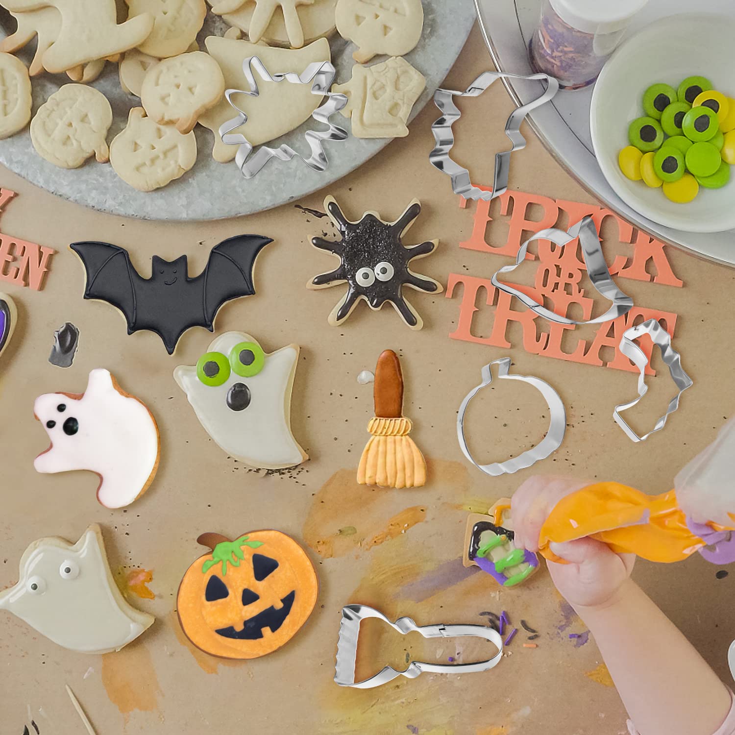 Set De 10 Emporte-pièces 3D Halloween – 2 Emporte-pièces Citrouille + 8 Tampons Visage – Pour Biscuits, Gâteaux – PP Alimentaire - 7