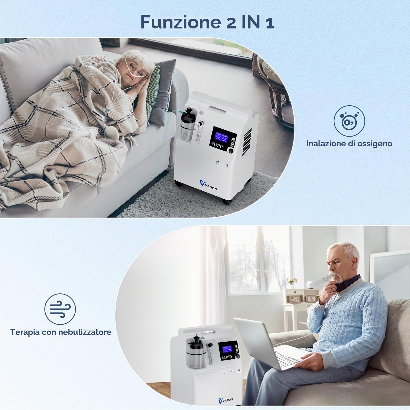 Generatore di ossigeno, concentratore di ossigeno regolabile da 5 litri, concentratore di ossigeno silenzioso per uso domestico, accessori completi per le emergenze