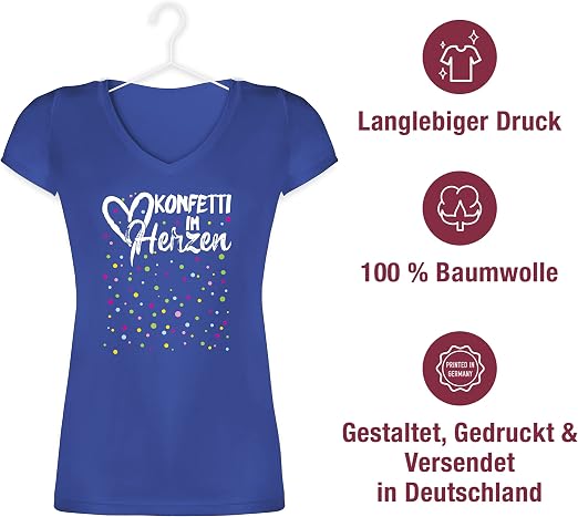 Konfetti Herz T-Shirt Fasching Karneval – Damen & Herren Weiß Oder Schwarz S-5XL – 5 Motive Wählbar