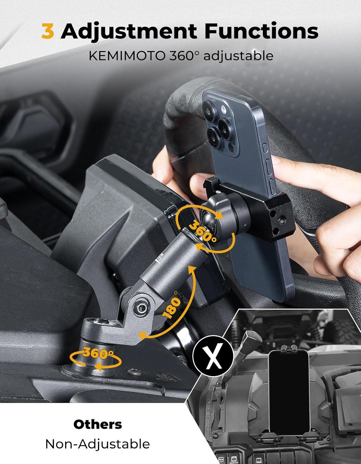 KEMIMOTO Phone Mount CNC Material Compatible with 2023+ CFMOTO ZForce 950 Sport & Trail/ZForce 800 Trail G2, 360° Adjustable Aluminum Heavy Duty UTV Phone Holder Easy Installation