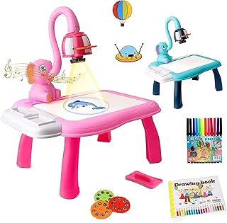 طاولة جهاز عرض للرسم للأطفال، لعبة بروجكتور تتبع ورسم مع ضوء وموسيقى، مجموعة لوحة رسم ذكية للأطفال، ألعاب رسم تعليمية للأولاد والبنات من سن 3 سنوات فما فوق من تلاتر