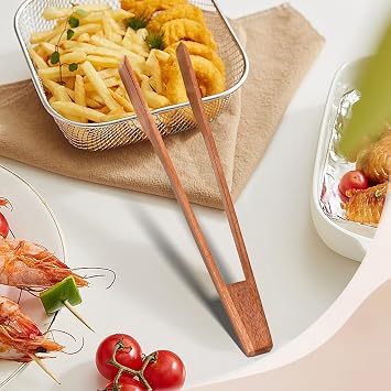 AIUHI Natural Teak Wood Cooking Tongs, Wooden Food Tongs, 12.2 * 2.4inch, 1 Count