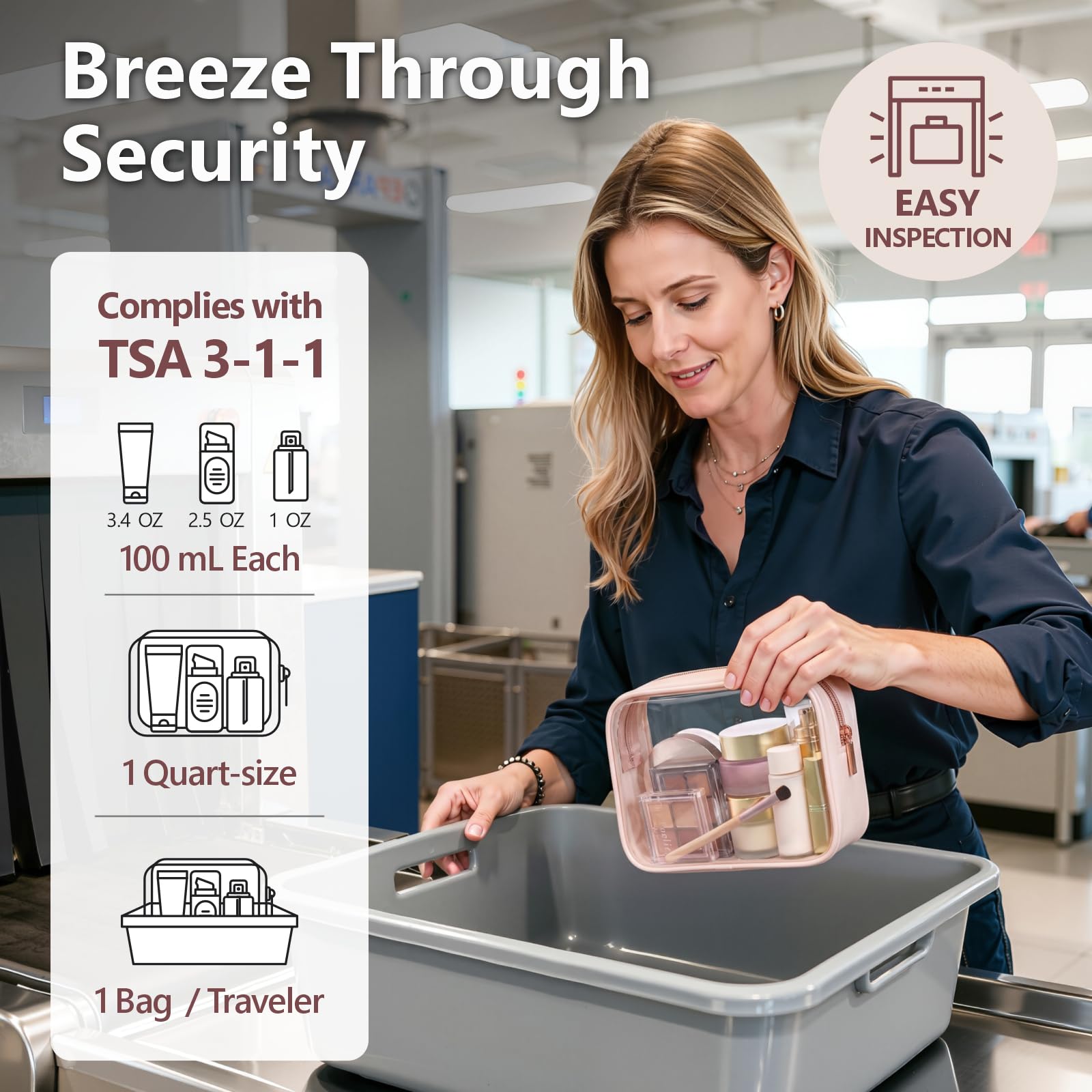 PACKISM Borsa da toilette approvata TSA, borsa trasparente per il trucco, impermeabile, borsa da viaggio per cosmetici, da donna, borsa da trasporto conforme alle compagnie aeroportuali, confezione da