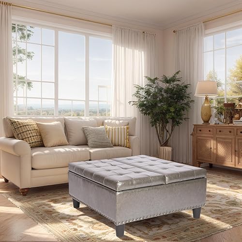 Miniatura 61 de Banco otomano de almacenamiento con brazos, banco de lino para dormitorio, banco de almacenamiento con botones para entrada, sala de estar, pasillo,