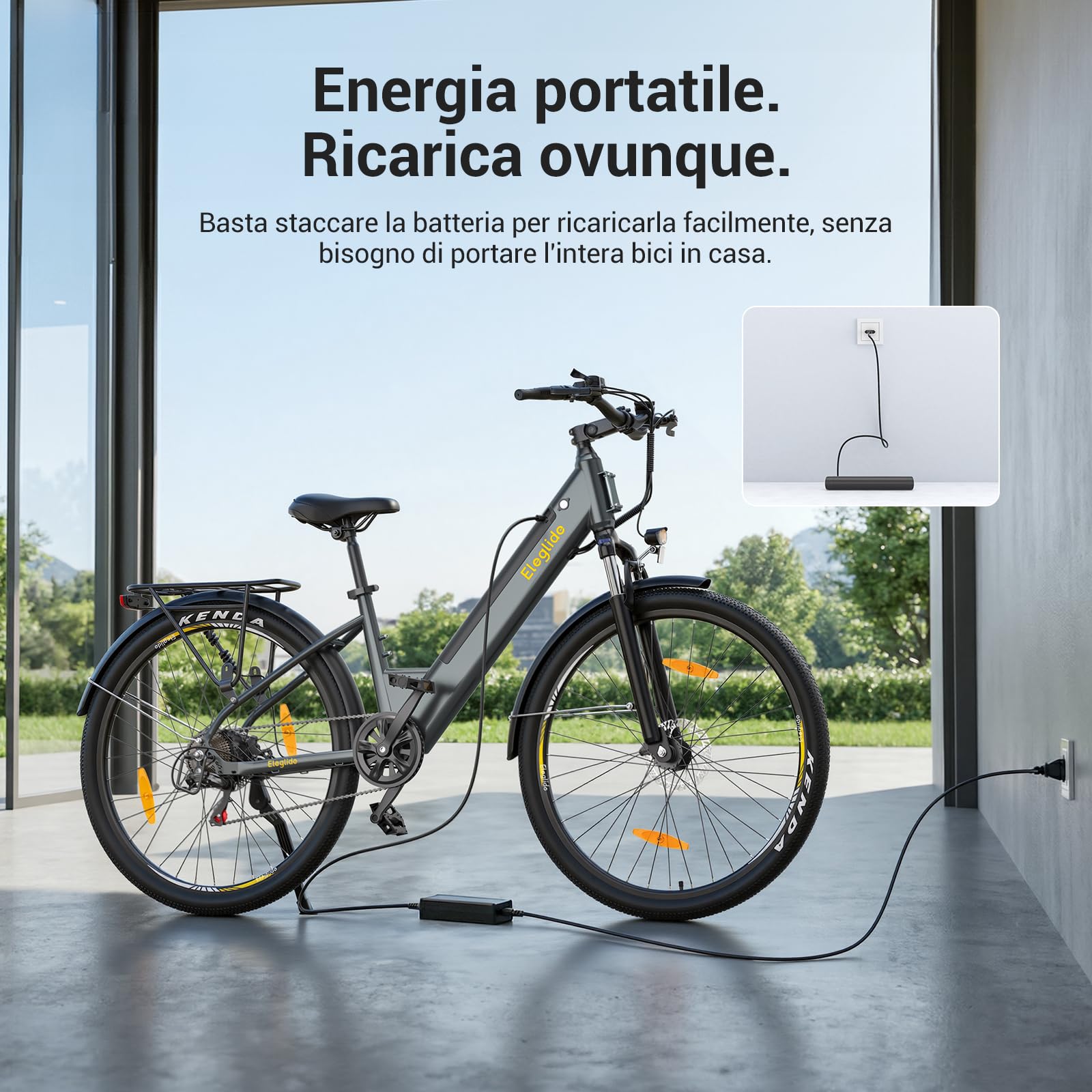 Eleglide Bicicletta elettrica da trekking, bicicletta elettrica T1 Step-Thru, 27,5", bici da trekking, E-Citybike con batteria al litio da 36 V, 13 Ah, fino a 100 KM, motore da 250 W, 7 marce, display