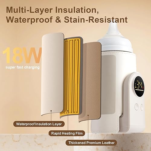 Miniatura 4 de Calentador de biberones portátil de 18 W para viajes, calentador de leche rápido y sin agua para leche materna y fórmula, calentador de biberones