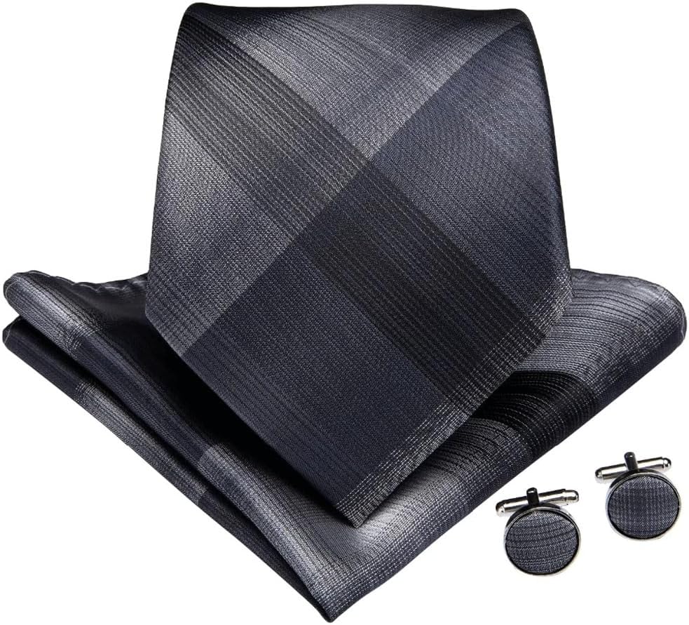 Men's Tie Sets Solid Ties for Men Silk Necktie Hanky Cufflinks Business Wedding Set