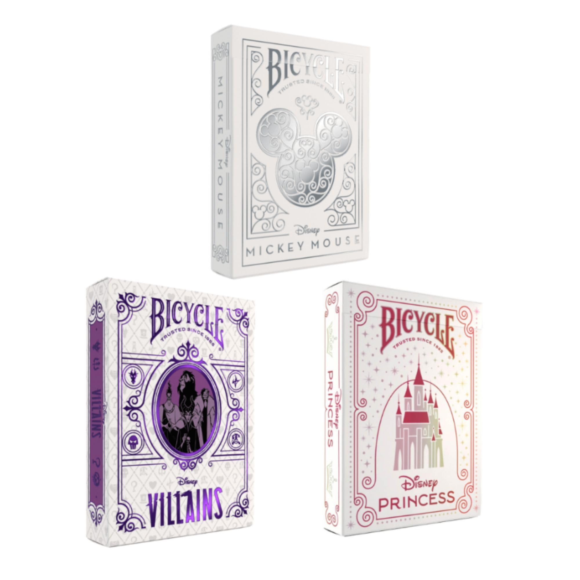 Bicycle Disney Special Edition Collection: Princess, Villains, Mickey Mouse Inspired Playing Cards - 3 Collectible Decks of Cards for Traditional Card Games and Kids Gifts