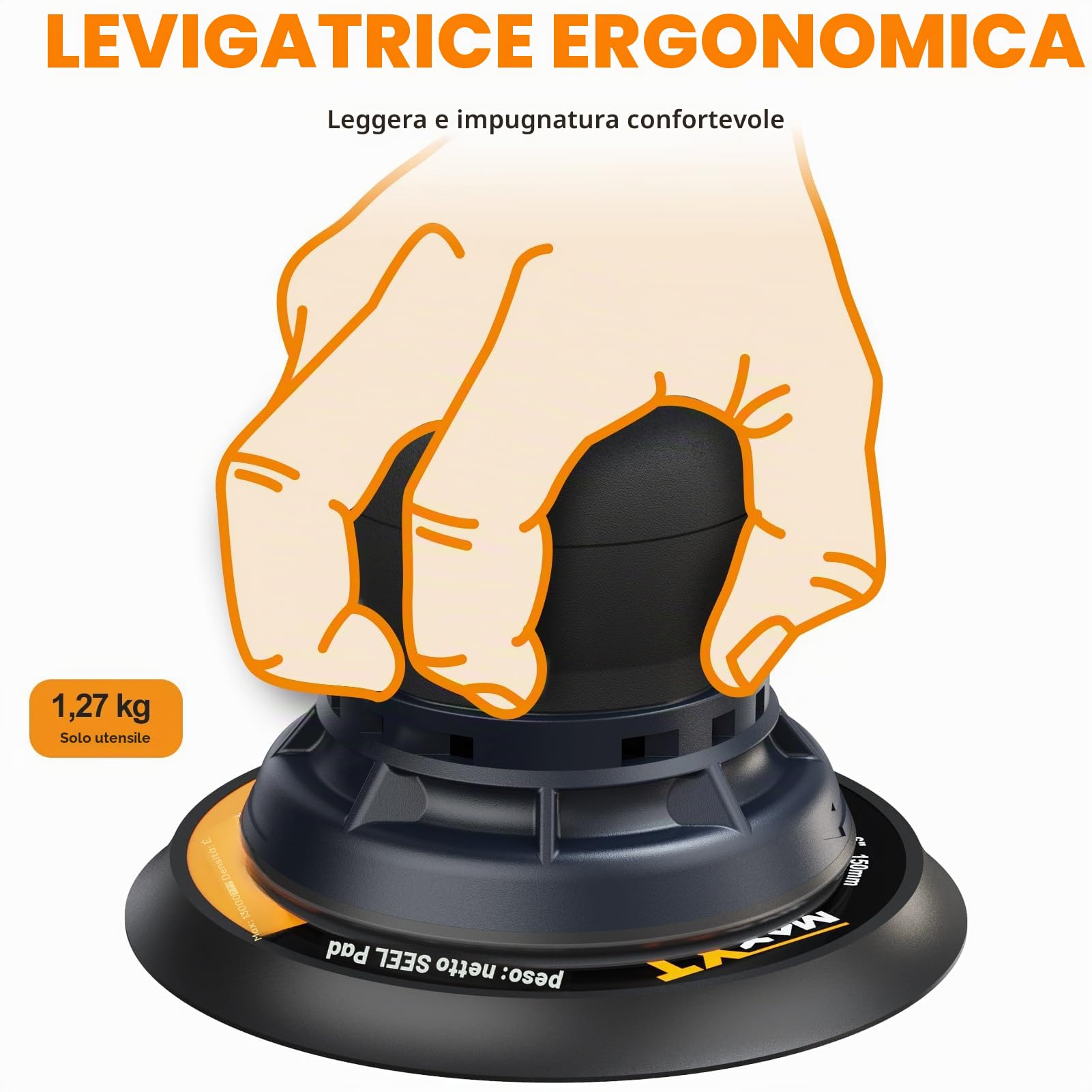 MAXXT 2,5mm Levigatrice orbitale, 350 W 6 Velocità Variabili 4000-10000 RPM levigatrice rotorbitale, senza spazzole, levigatrice elettrico utilizzata per la lucidatura del legno