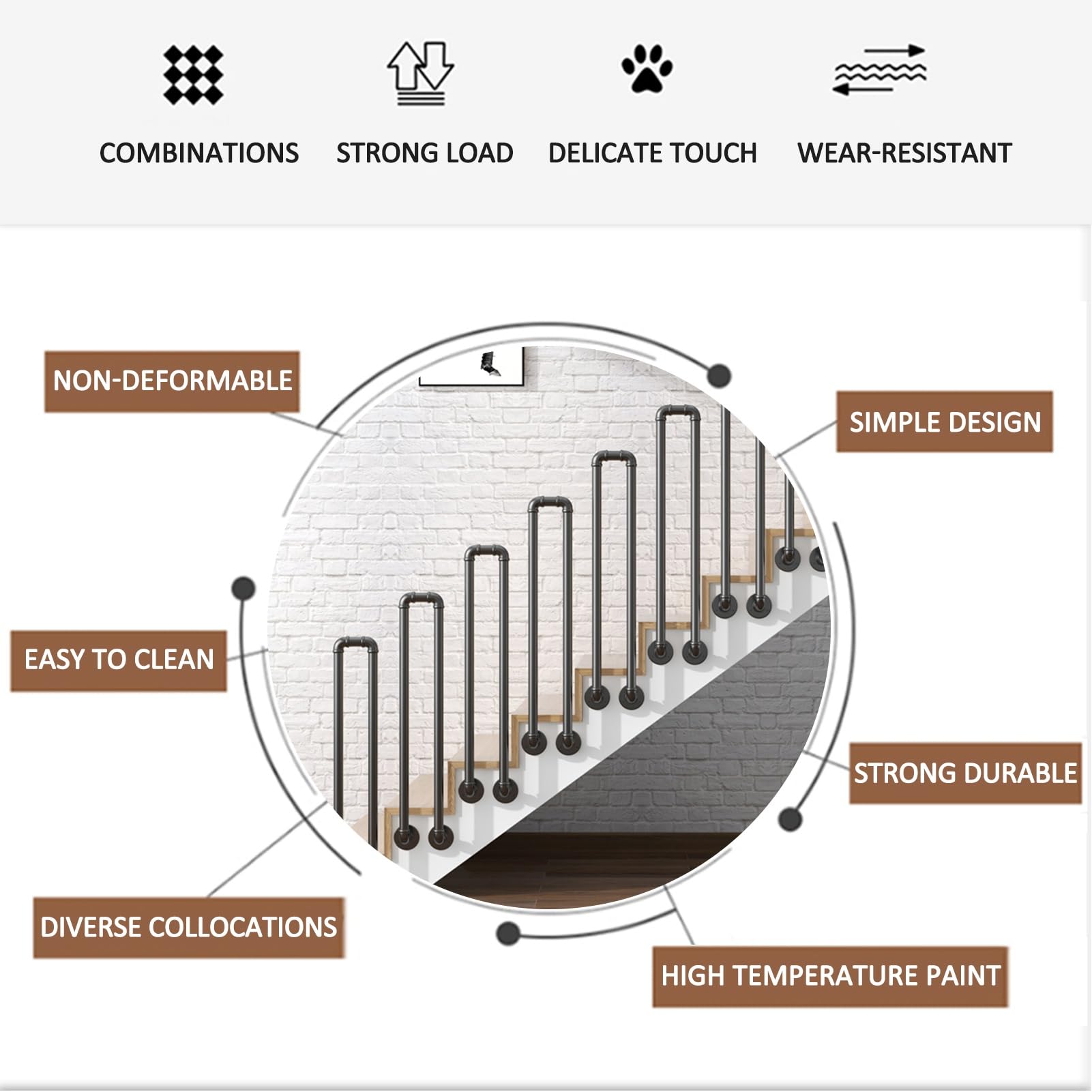 Strapazierfähige Wand-Handläufe für Treppen – U-förmiger Haltegriff für den Innen- und Außenbereich, Unterstützung für 1–2 Stufen, 1 x Geländerhalterung, Balustraden-Befestigung