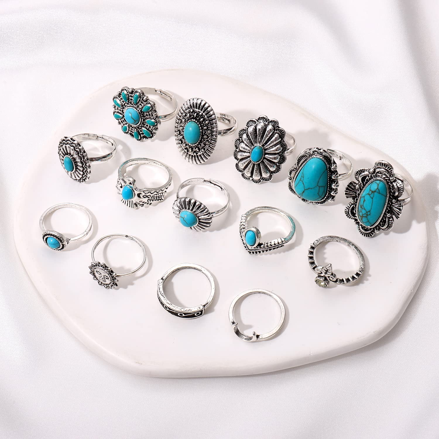 BVGA 36-40 Pcs Vintage Silver Knuckle Rings for Women WesternTurquoise Rings Boho Silver Oval Gemstone Ring Joint Knuckle Rings - Image 4