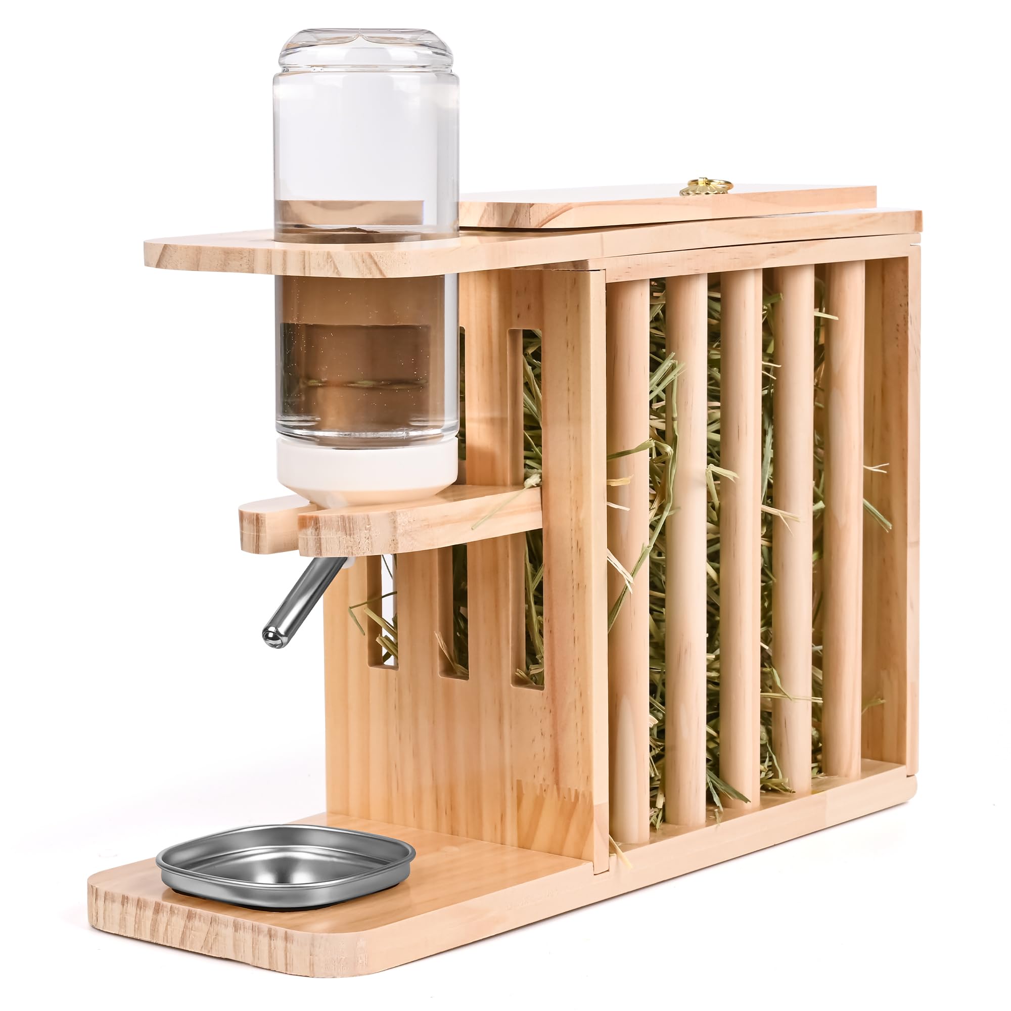 Râteau à foin en bois avec gourde de 500 ml et bac d'égouttement en acier inoxydable