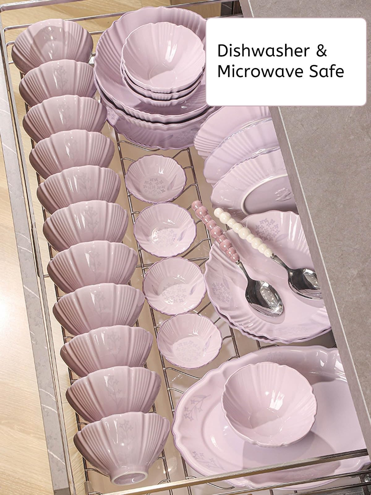 Tafelservice Lila Teller-Set Im Modernen Look Geschirrset 6 Personen Mit Schüssel, Teller, Esslöffel Servierplatte Keramik Unzerbrechliches Spülmaschinen Und Mikrowellenfest Kratzfest(20pcs)