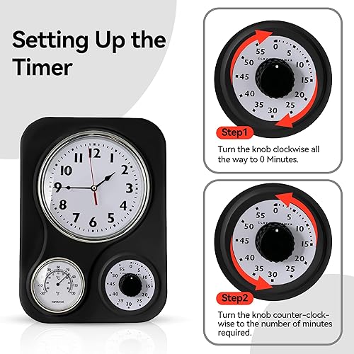 Miniatura 6 de Lily's Home Reloj de cocina retro con temperatura y temporizador (negro)