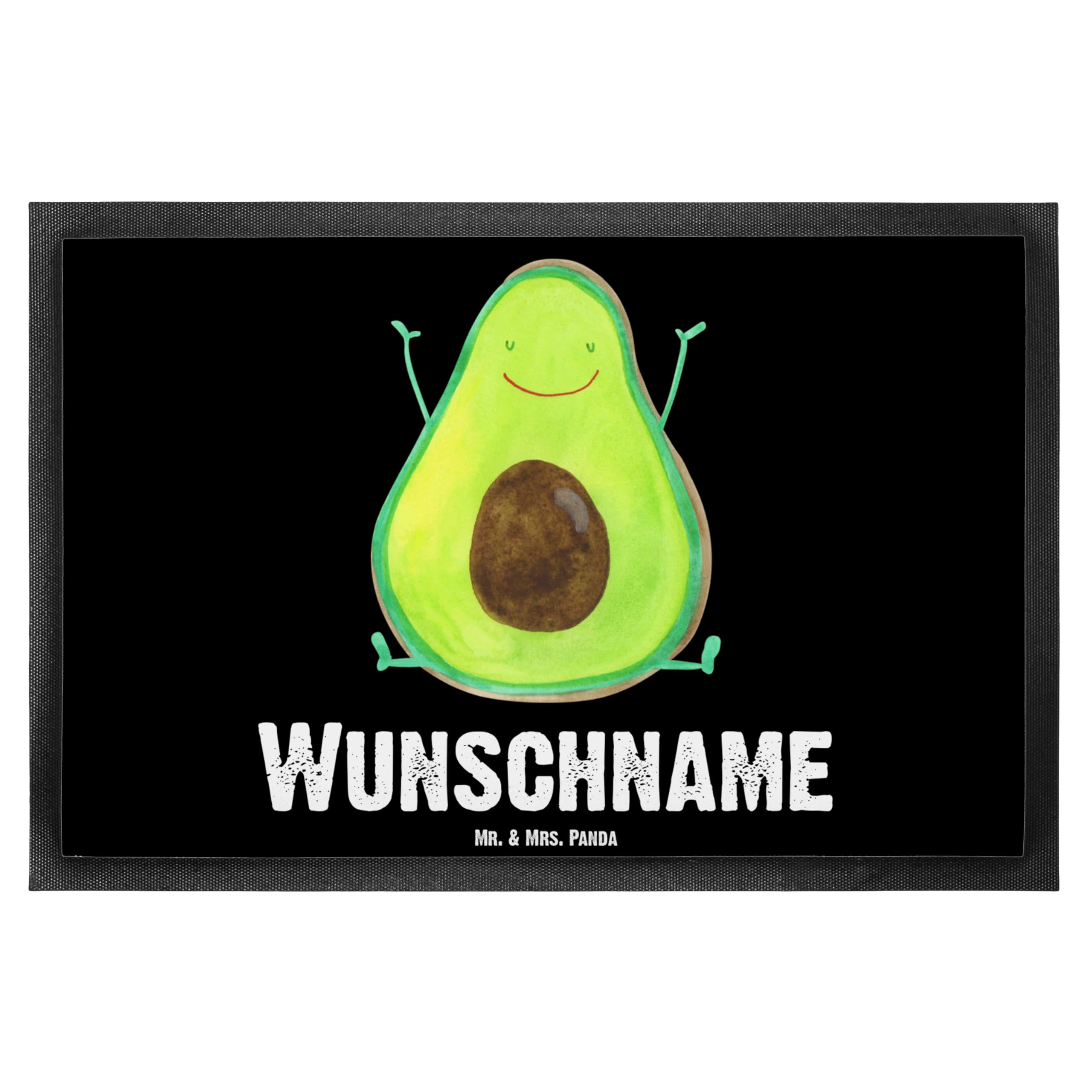 Mr. & Mrs. Panda Fussmatte personalisiert Avocado Glücklich 40 x 60 cm - Personalisierte Geschenke, Fußmatte mit Name, Chaos, Freude, Namen, personalisierbar