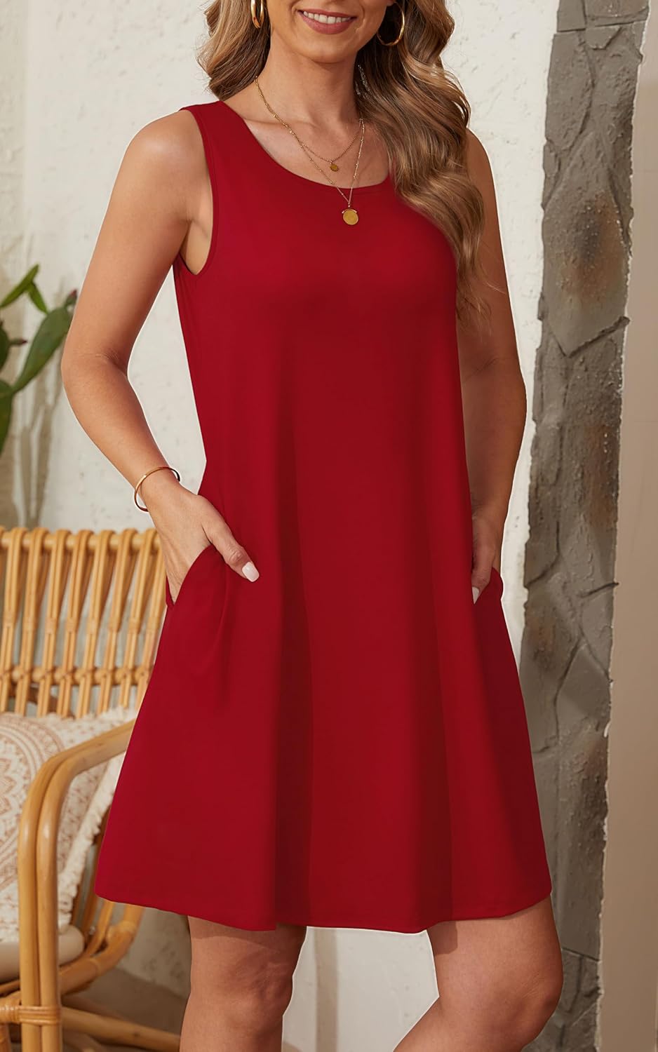 QUEZHU Women's Summer Dresses Casual Sleeveless Tank Sundress Round Neck Knee Length Mini Dress with Pockets - Image 3