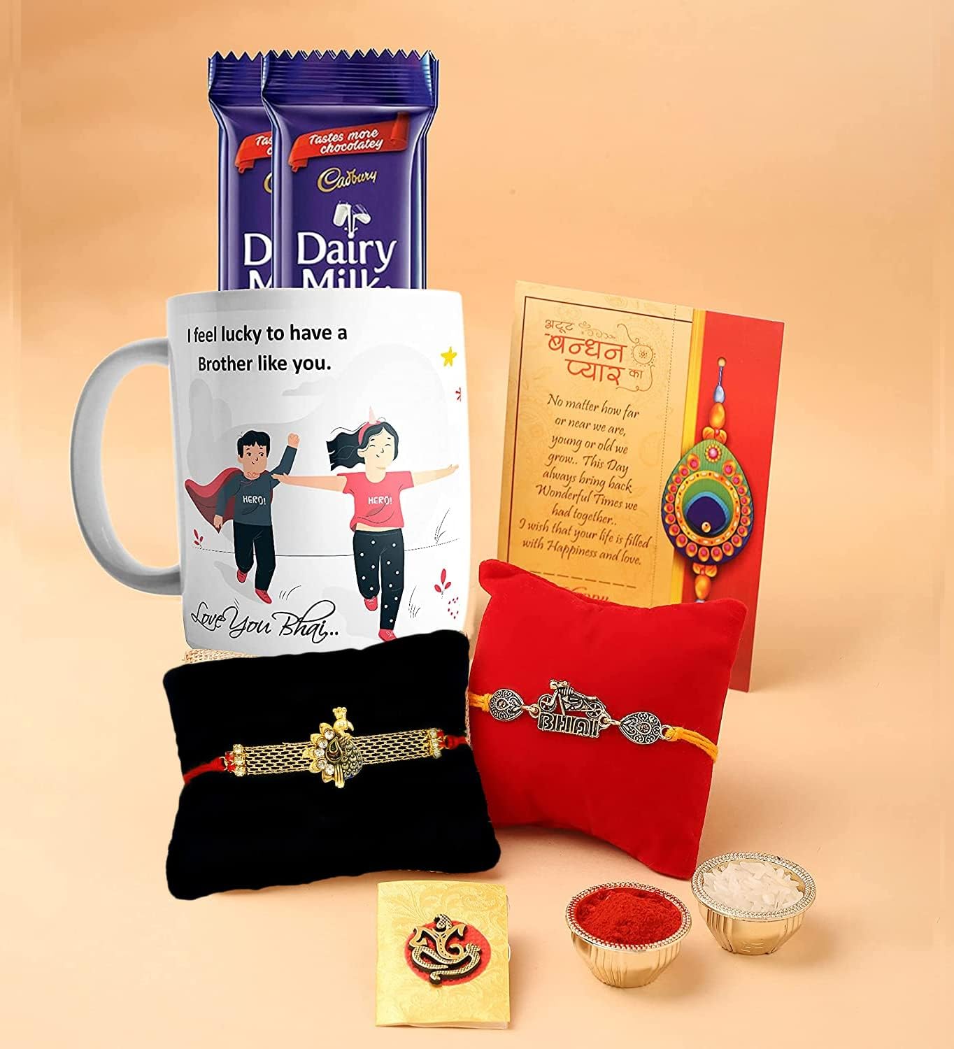 CraftVatika Rakhi Chocolate Combo Gift For Brother, Chocolate with Mug Combo, Lucky Bro Printed Coffee Mug with Biker Bhai Rakhi, Peacock Rakhi with Greeting Card, Tilakk Set, Cadbury Chocolate (B098SWNM5R) Amazon Price History, Amazon Price Tracker