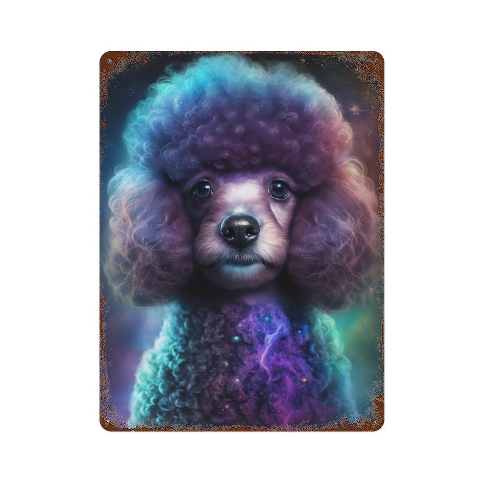 Cosmic Poodle Art Print-18 15.7"x11.8" Weathered Tin Sign, Shabby Chic Decor for Farmhouse, Kitchen And Entryway Decor