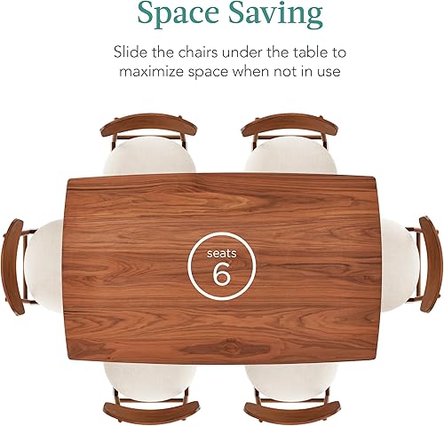 Miniatura 3 de Best Choice Products Juego de mesa de comedor de madera de 7 piezas, moderno de mediados de siglo, mesa de cocina con 6 sillas, cojines tapizados,