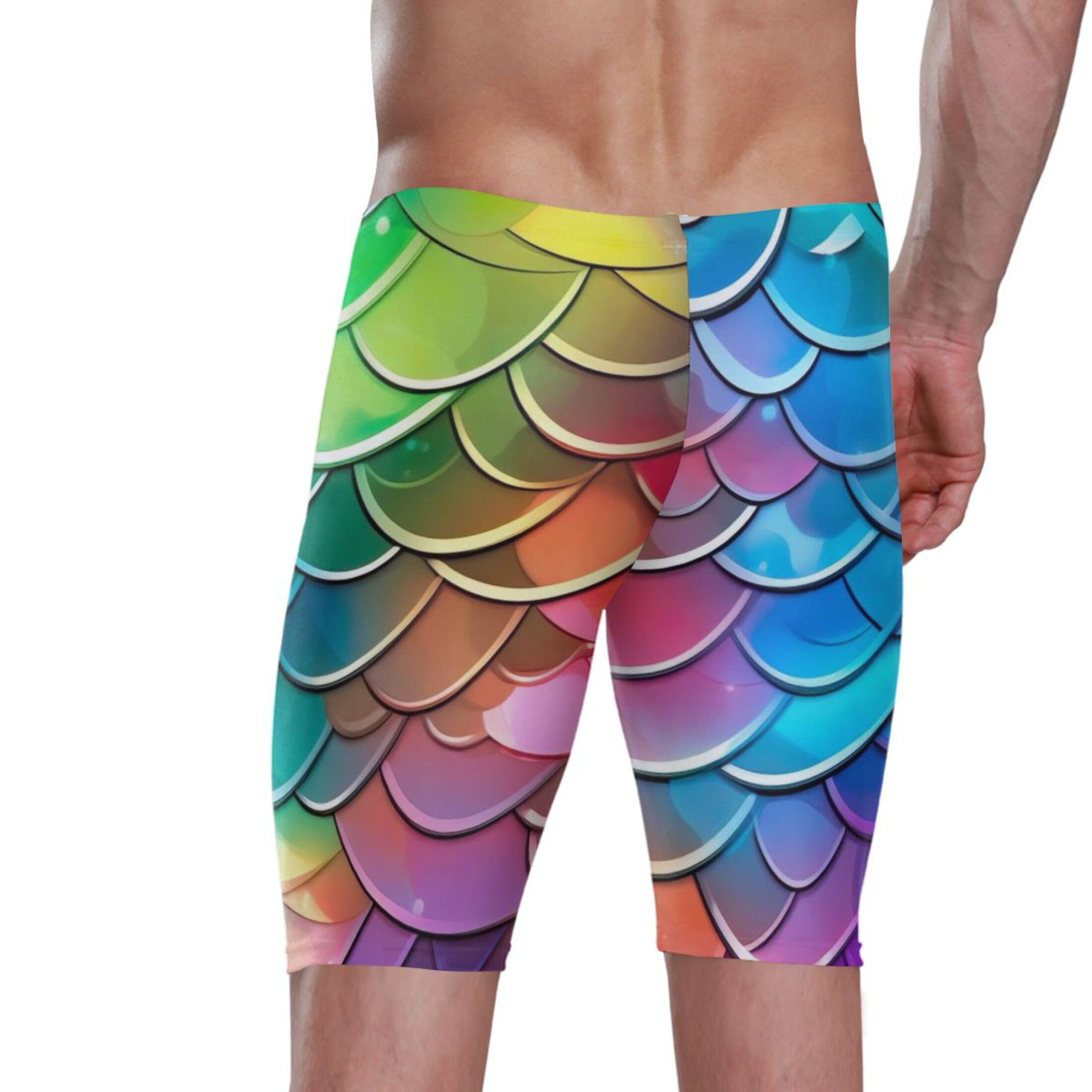 UMIRIKO Color Mermaid Fish Scale Mens Swim Jammers Swimsuit XL B0401389