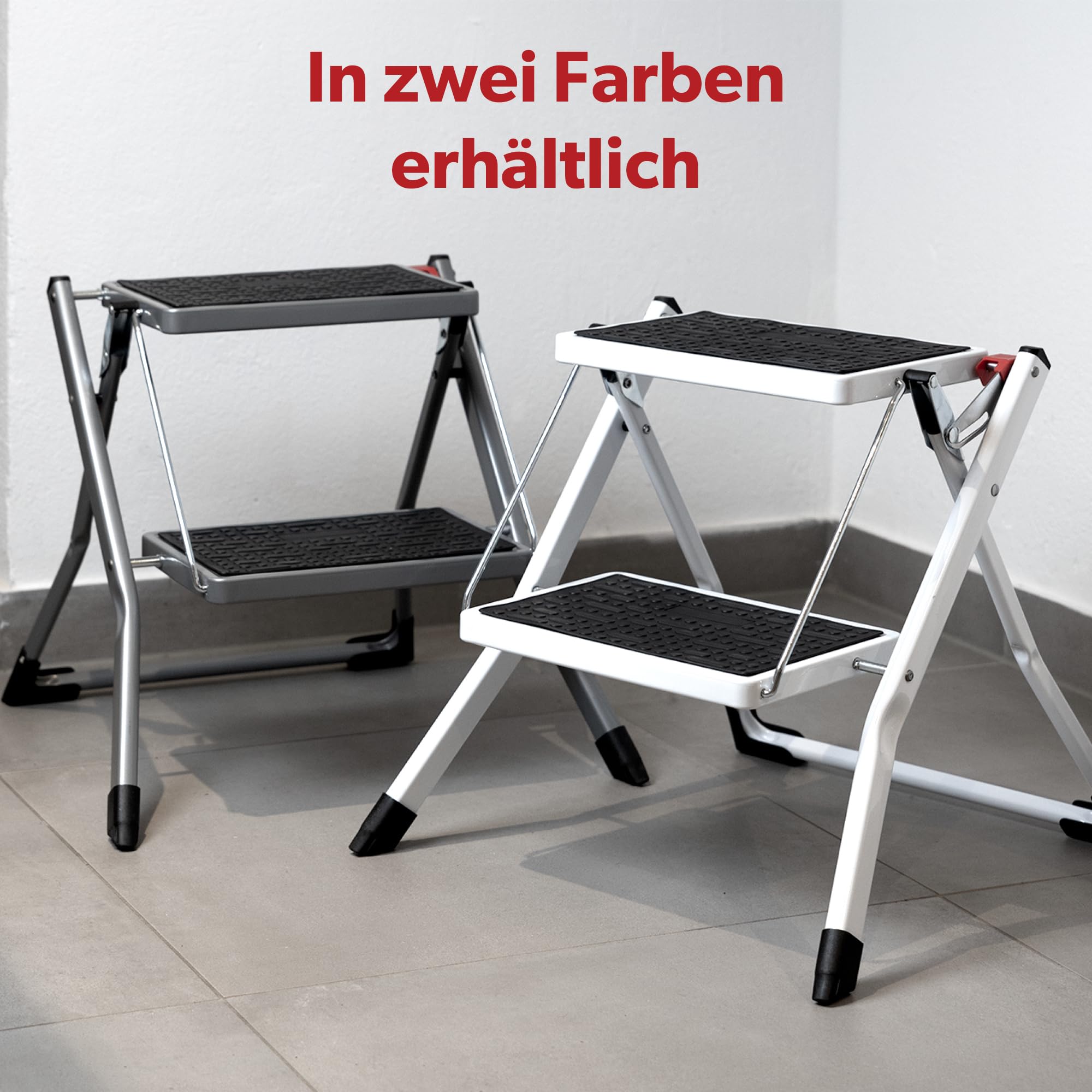 siwitec Mini Klapptritt mit 2 Stufen, Faltbare Leiter, Tritthocker bis zu 150 kg belastbar, Trittleiter mit extra Breiten Stufen, Haushaltsleiter in Anthrazit aus Stahl, TÜV/GS Zertifiziert