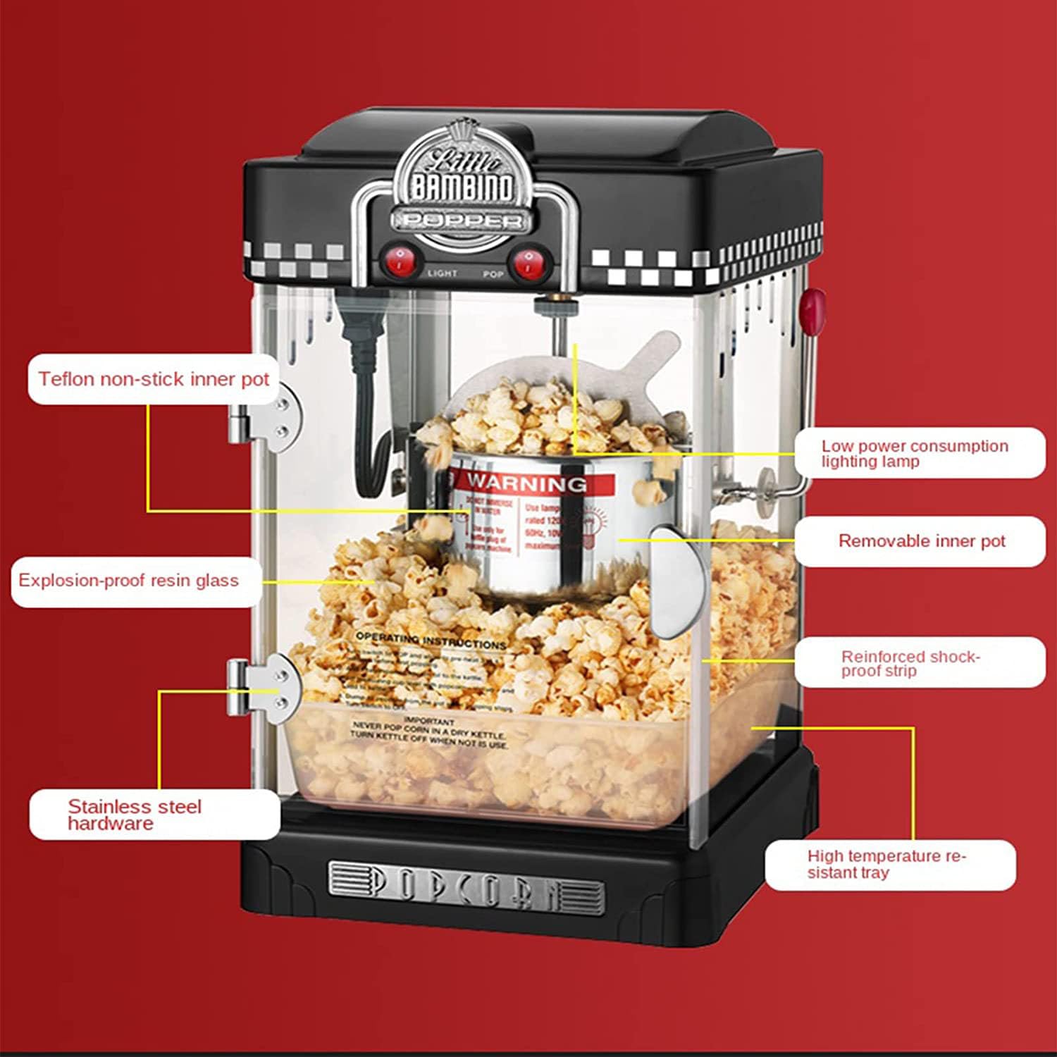 Pequeña Máquina para Hacer Palomitas De Maíz Completamente Automática, Máquina De Palomitas De Maíz Comercial Y Doméstica, para Fiestas Infantiles Cine En Casa