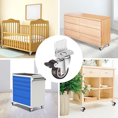 Miniatura 7 de Nefish Ruedas Giratorias de Montaje Lateral de 2 Pulgadas en Forma de L, Juego de 4 Ruedas Pequeñas de Goma, con Rodamiento de Bolas, Placa