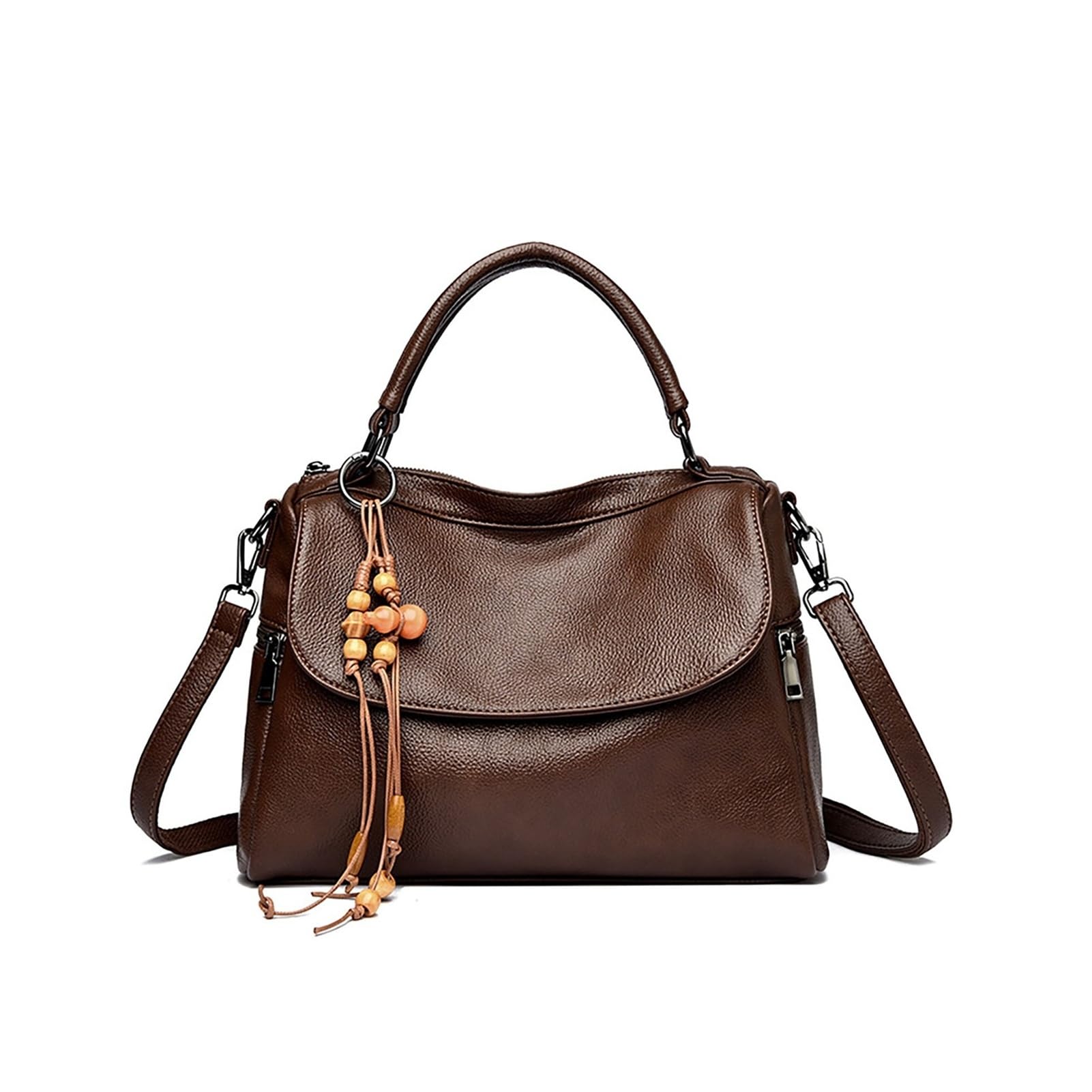Sac à main en cuir véritable pour femme cadeau idéal vintage avec pompon