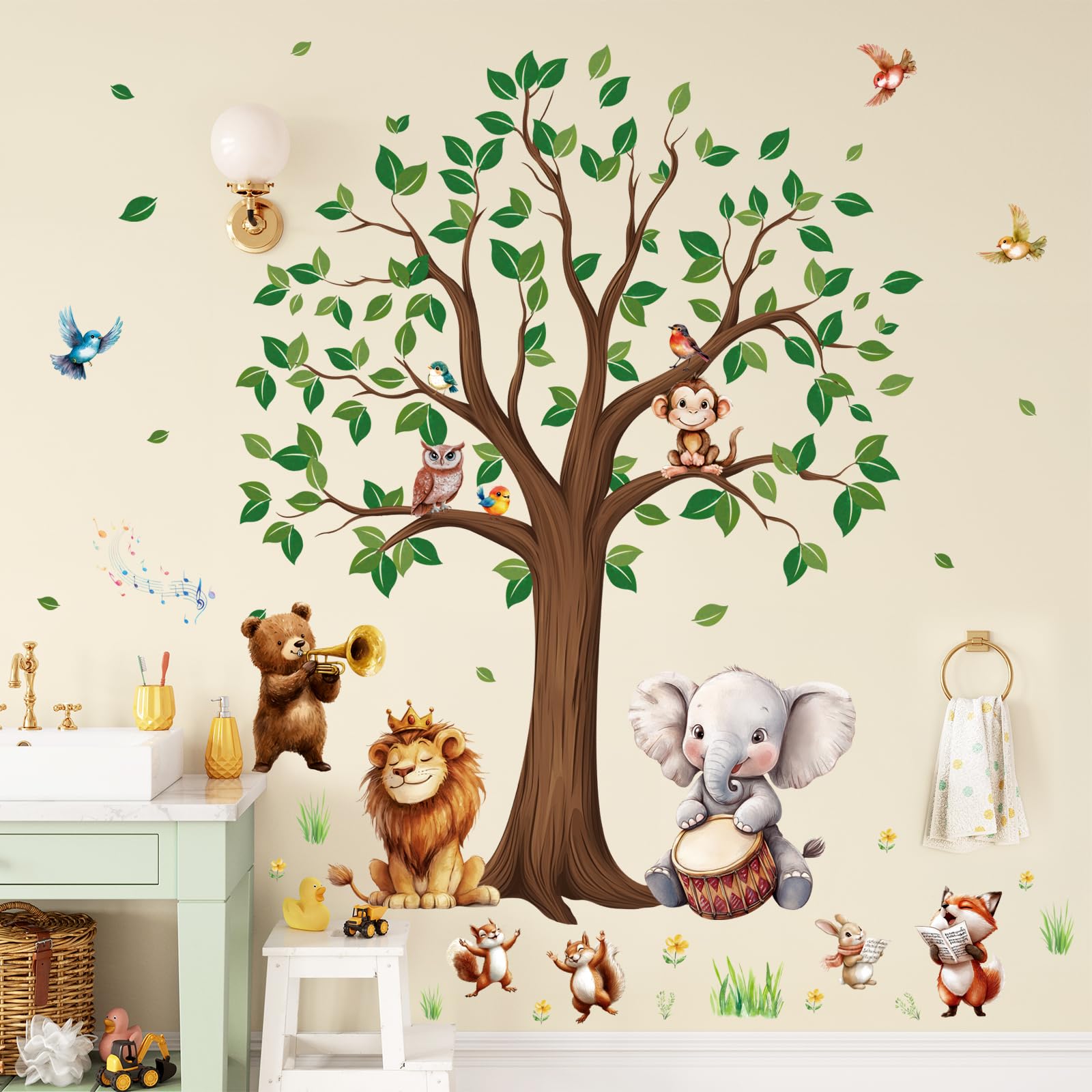 SHUCHING Large Woodland Tree Wall Decals for Baby Room Safari Zoo Wall Stickers Decoration for Kids Bedroom Nursery Playroom - Image 3