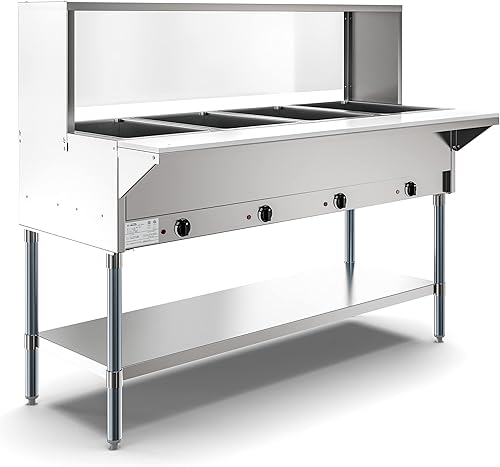 Miniatura 3 de KoolMore Calentador de alimentos eléctrico de acero inoxidable de 4 bandejas para bufés con protector de estornudos, sobreestante, bajo estante,