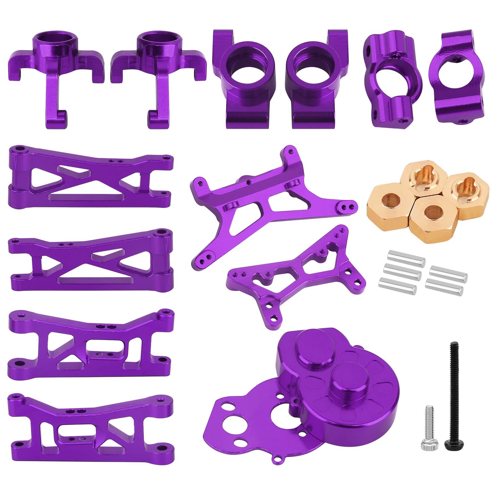 Pothyes Aluminum Steering Knuckles, C Hubs Front Rear Shock Mount Suspension Arms Transmission Cover Wheel Hex for 1/24 Buggy Losi Micro-B Upgrade Set,8 Set (Purple)-65165