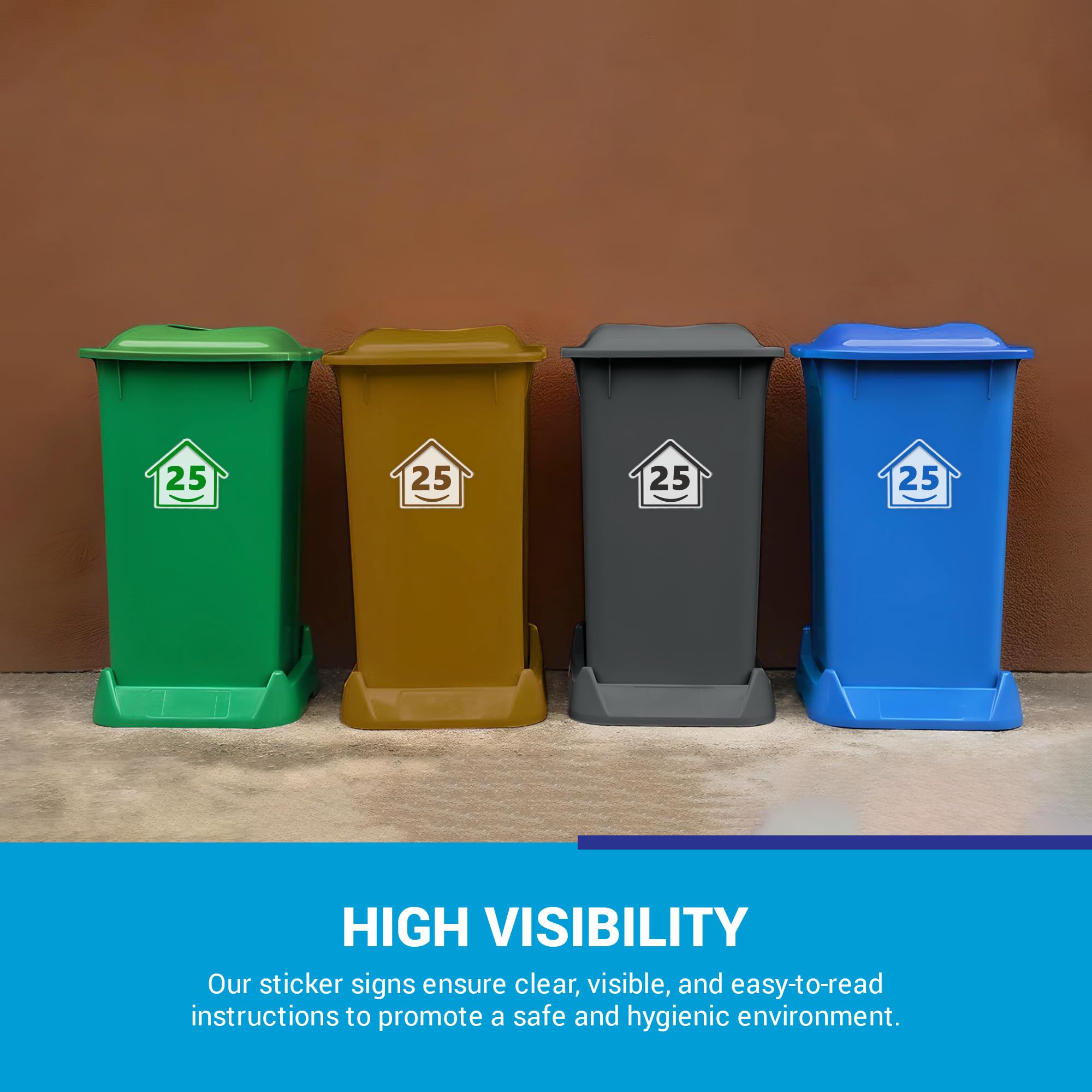 4 x Bin Numbers for Wheelie Bins, 1-99, 15cm ‘Happy House’ Colour Design Dustbin Stickers, Easy Application Stick On Number Stickers - Weatherproof Self Adhesive Vinyl – Blue, Black, Green, Brown (25) — view 7