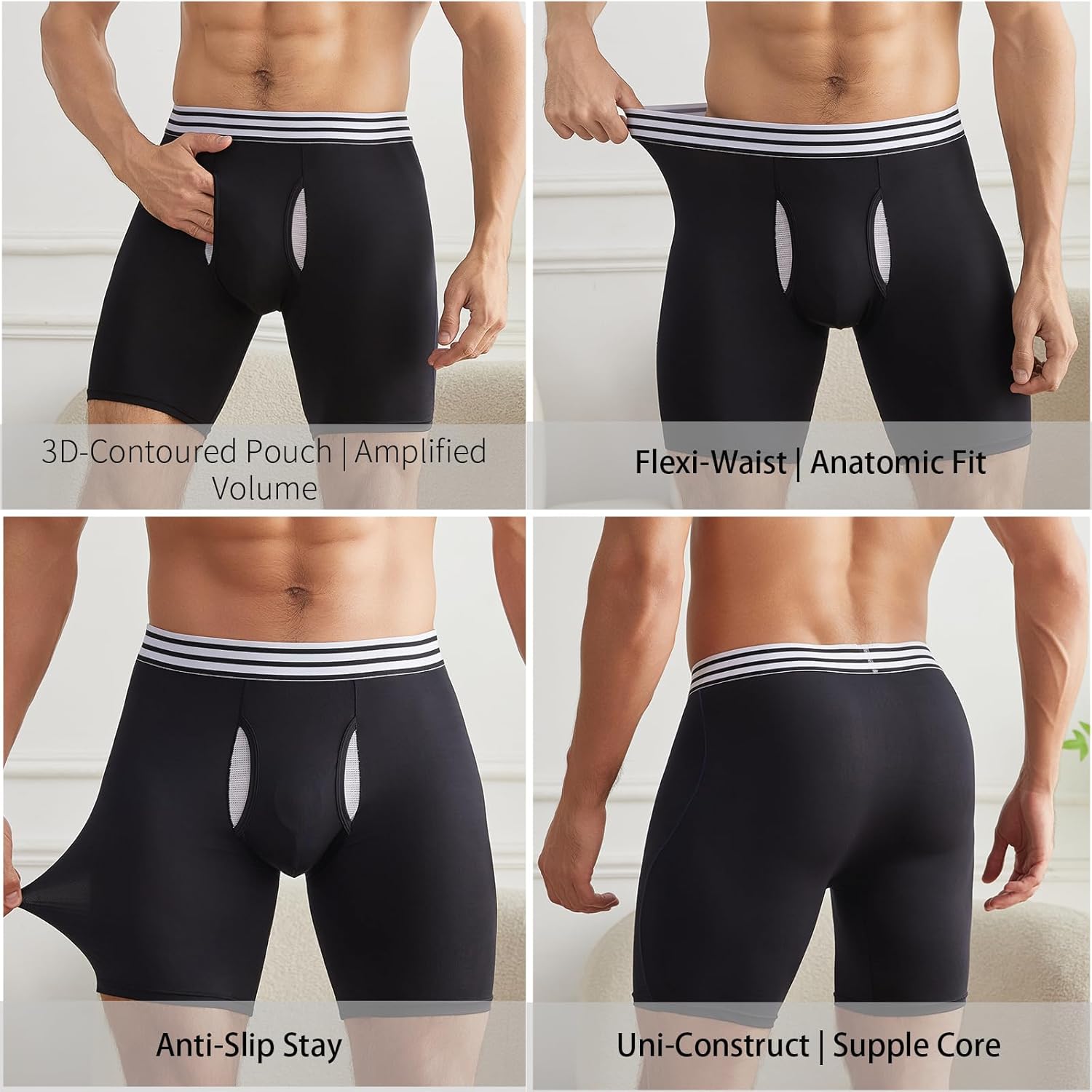 Mens Nylon Boxer Briefs - Moisture Wicking Underwear for Men, Mens Briefs Boxers No Ride Up, Athletic 3 Pack - Image 4