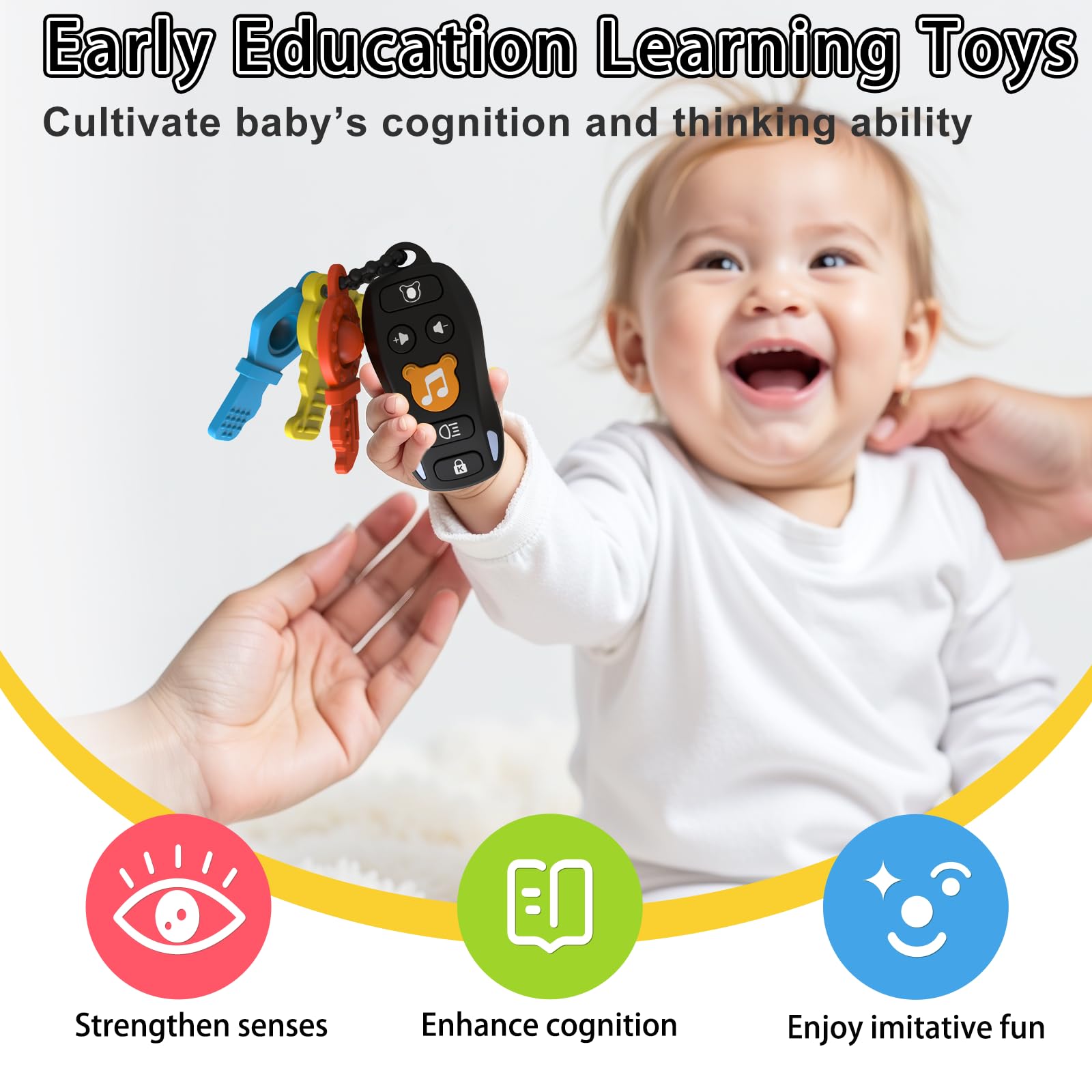 Baby Keys Toy - Juguete para bebé, llaves de coche, mordedor para niños pequeños, llaves de simulación con música y luz, juguetes musicales interactivos de aprendizaje sensorial, regalos de cumpleaños 4