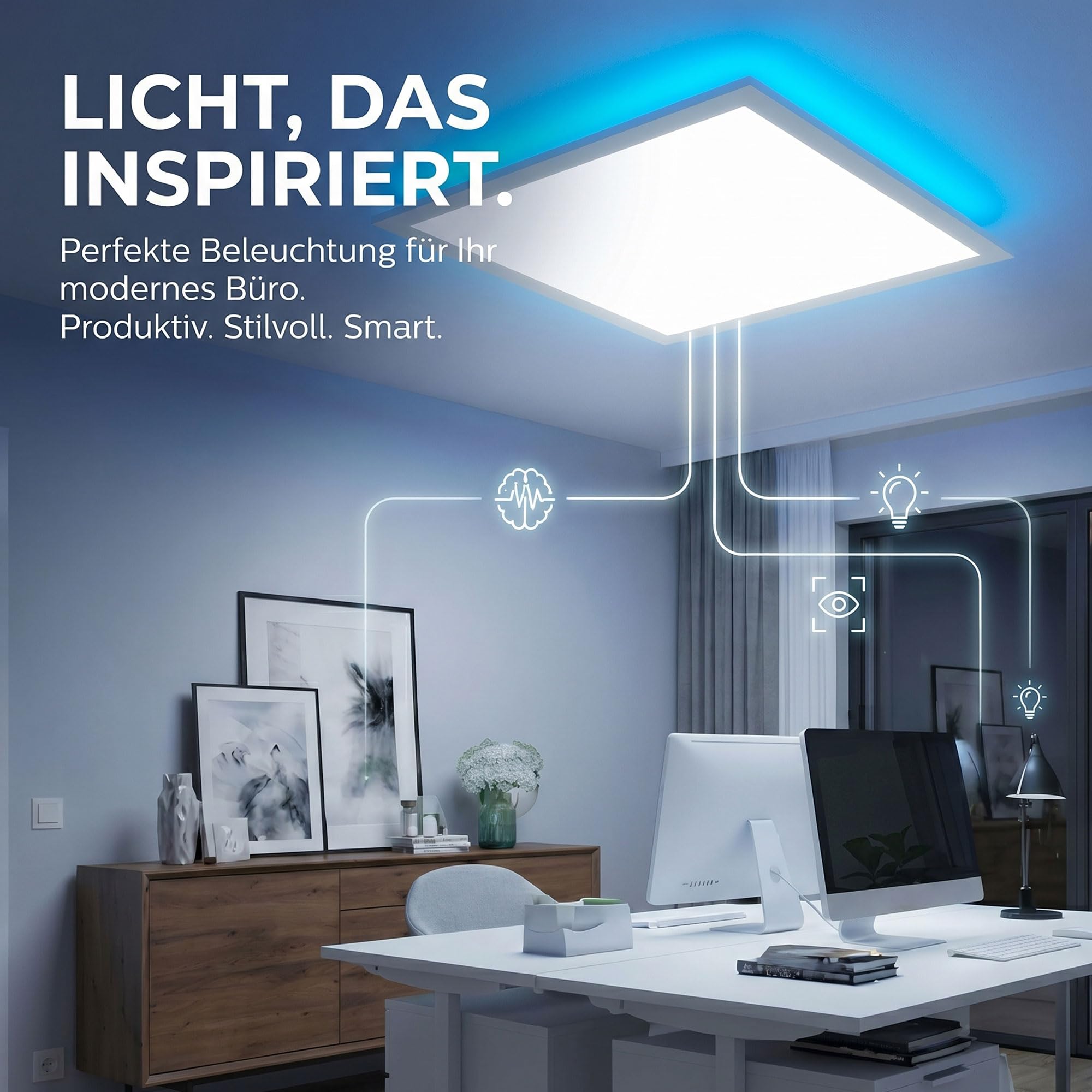 Maxkomfort LED RGB Deckenleuchte - Dimmbar, 3 Lichtfarben, RGB-Farbwechsel & Indirekte Beleuchtung - Modernes Panel für Wohnzimmer, Schlafzimmer, Büro - 45x45 cm - Weiß