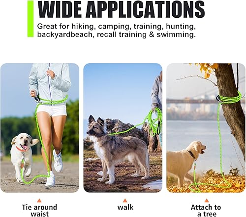 Miniatura 7 de Lynxking Correa larga para perros reflectante de 15 pies, 30 pies, 50 pies, correa de control para perros con cuerda de comprobación, mango Negro
