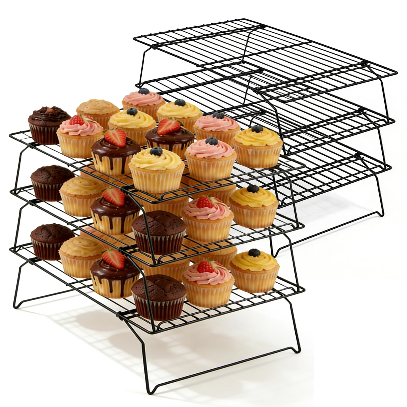 Lot de 6 grilles de refroidissement 40 x 25 x 7,5 cm en acier inoxydable empilable pour pâtisserie