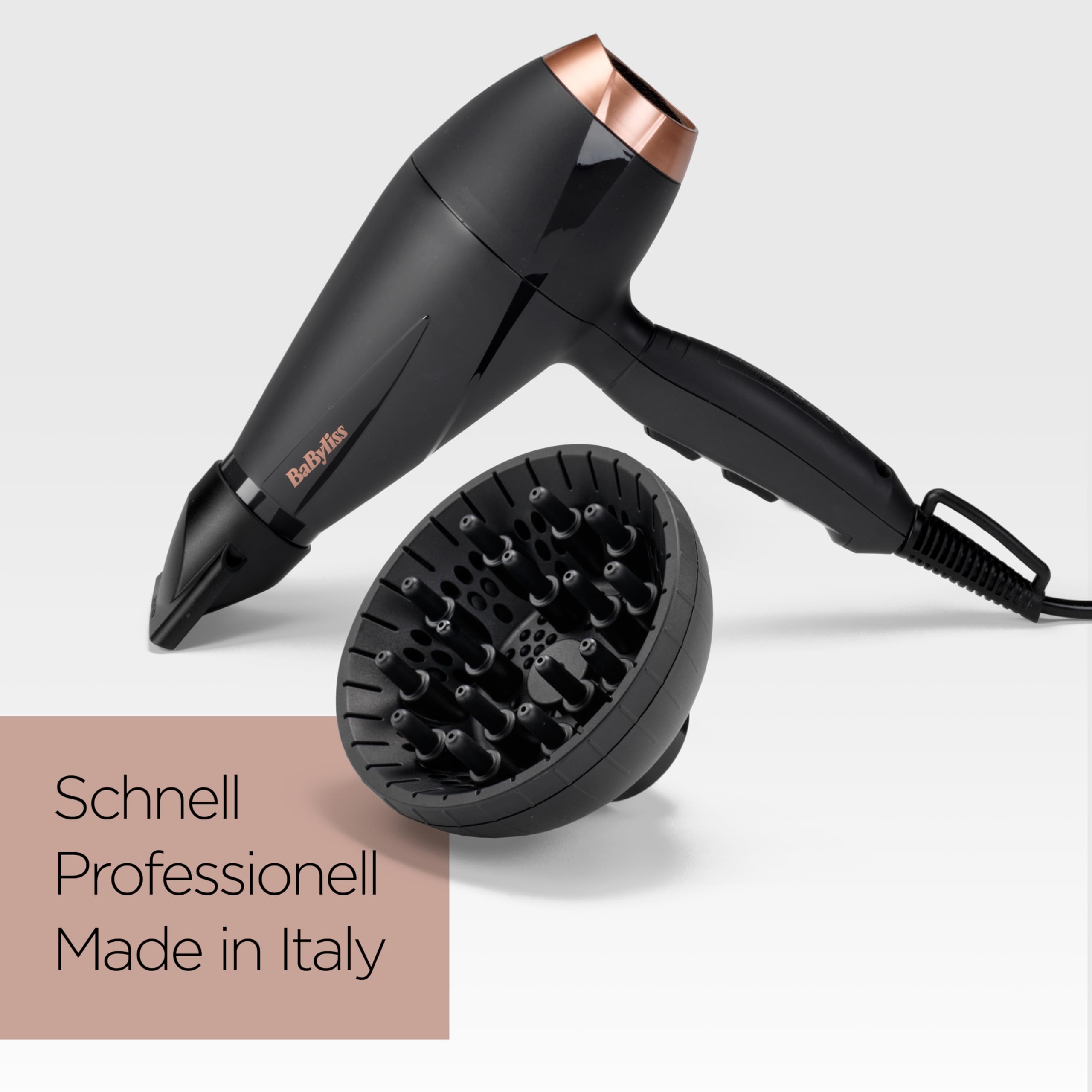BaByliss Smooth Pro Föhn mit Diffusor – Leistungsstarker 2100 W Fön, hergestellt in Italien, Ionen-Technologie mit Anti-Frizz, 3 Temperaturen & 2 Geschwindigkeitsstufen, Schwarz, 6709DE