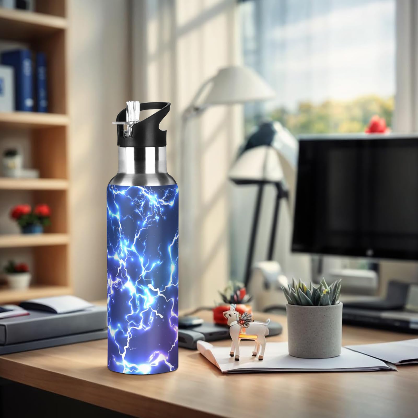 Edelstahl-Wasserflasche 900 Ml, Vakuumisoliert | Mit Strohhalm & Griff, Auslaufsicher | Für Fitness, Büro & Unterwegs