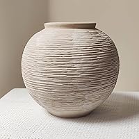 MoCuishle Rustic Farmhouse 6-Inch Ceramic Boho Vase - Whitewashed Terracotta Bowl for Living Room, Table Centerpieces & Shelves