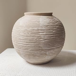 MoCuishle Rustic Farmhouse 6-Inch Ceramic Boho Vase - Whitewashed Terracotta Bowl for Living Room, Table Centerpieces & Shelves