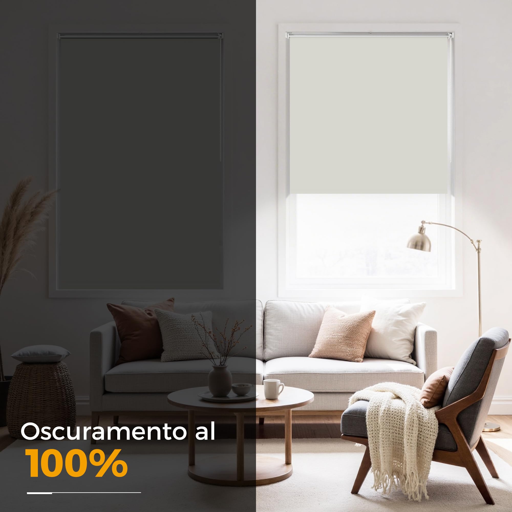 HOMEDEMO Tenda a rullo oscurante 40x230cm Bianco Crema per interni senza foratura