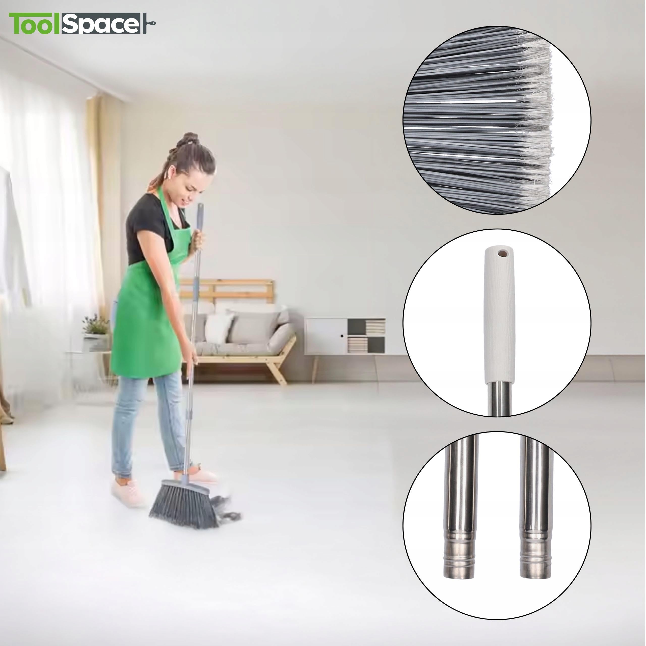 ToolSpace Scopa da Giardino per Esterni 38 cm con Manico Telescopico in Acciaio 133 cm (Altezza 145 cm) Grande Spazzolone Industriale Setole Dure per Pulizia Strada Pavimenti Terrazze Cortili Grigio